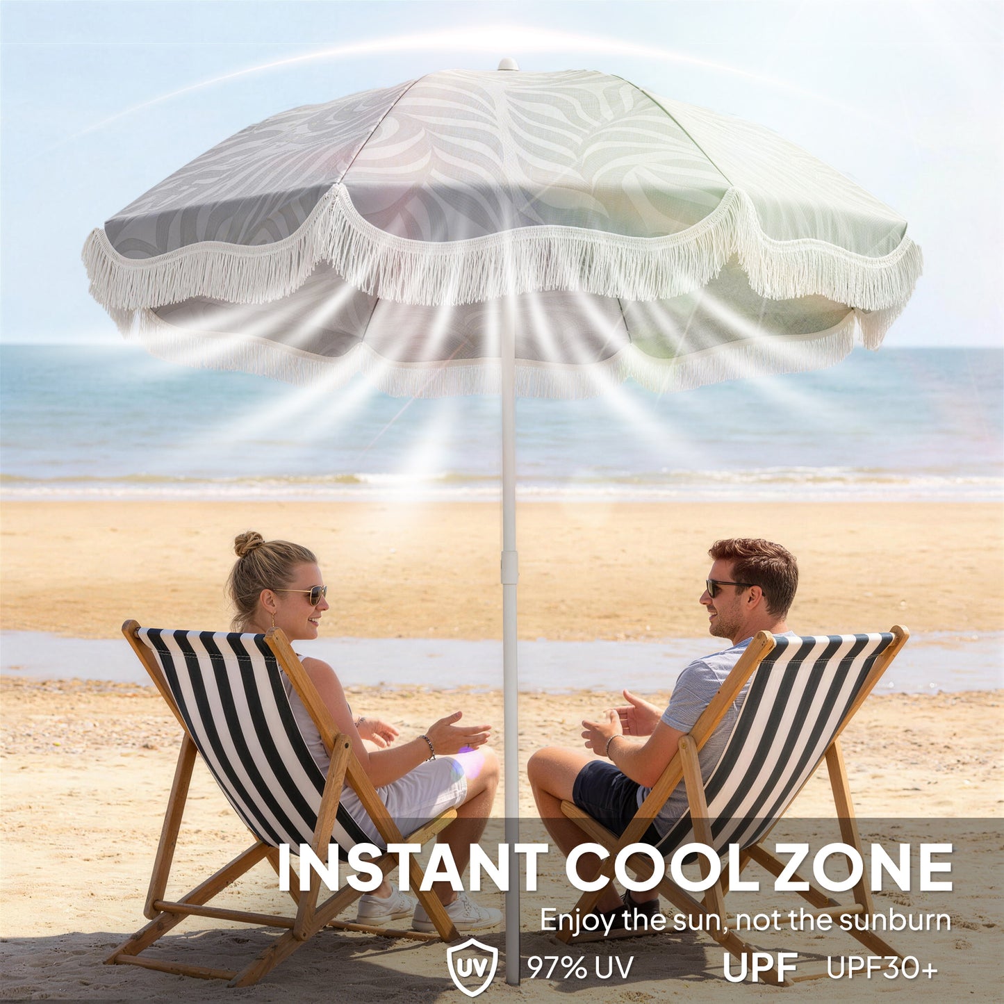 Outsunny 1.8 m Beach Umbrella Parasol With Sand Anchor Portable Tilting Garden Parasol Adjustable Height Light Grey