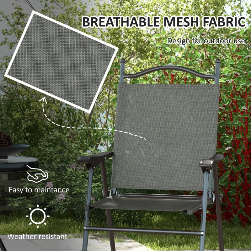 Outsunny Set of 2 Folding Garden Chairs with Fabric Mesh Seats - Dark Grey - ALL4U RETAILER LTD