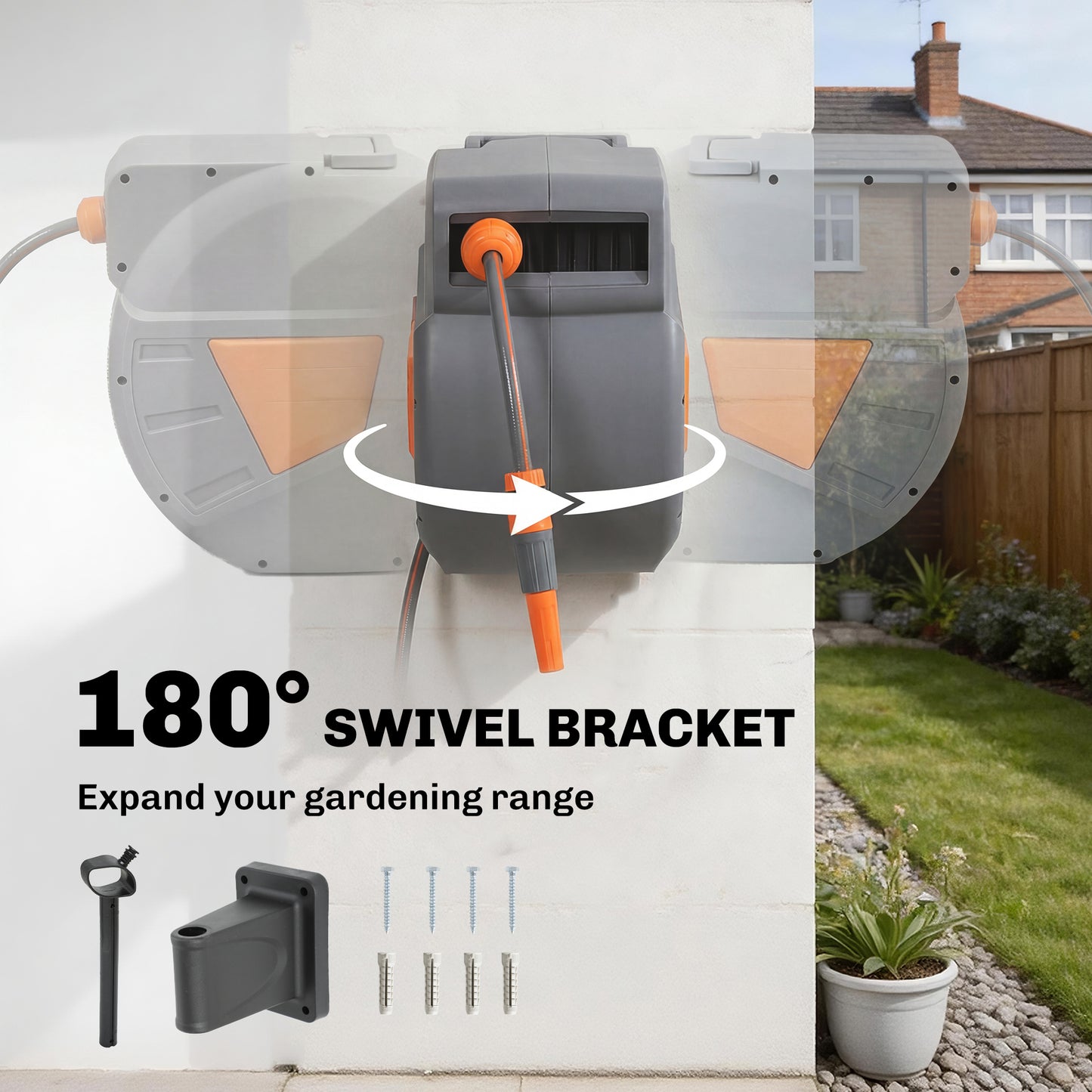 Outsunny Retractable Hose Reel Wall Mounted 20 Plus 1.6m Garden Hose Reel With Auto Retraction And Self Locking Orange