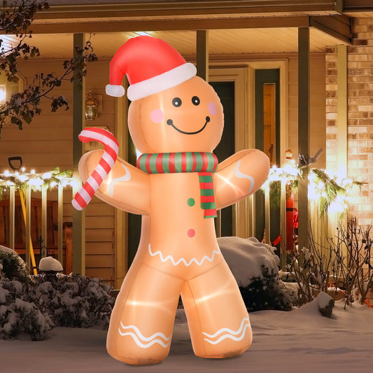 HOMCOM 2.4m Light-Up Inflatable Gingerbread Man for Festive Indoor and Outdoor Holiday Decor - ALL4U RETAILER LTD