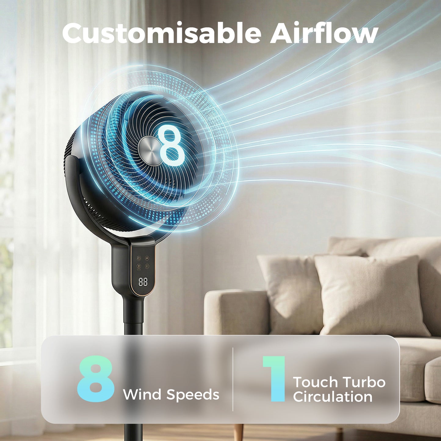 HOMCOM 42 Inch Silent Pedestal Fan For Bedroom With Remote Control 90 Degree Oscillation 8 Speeds Black