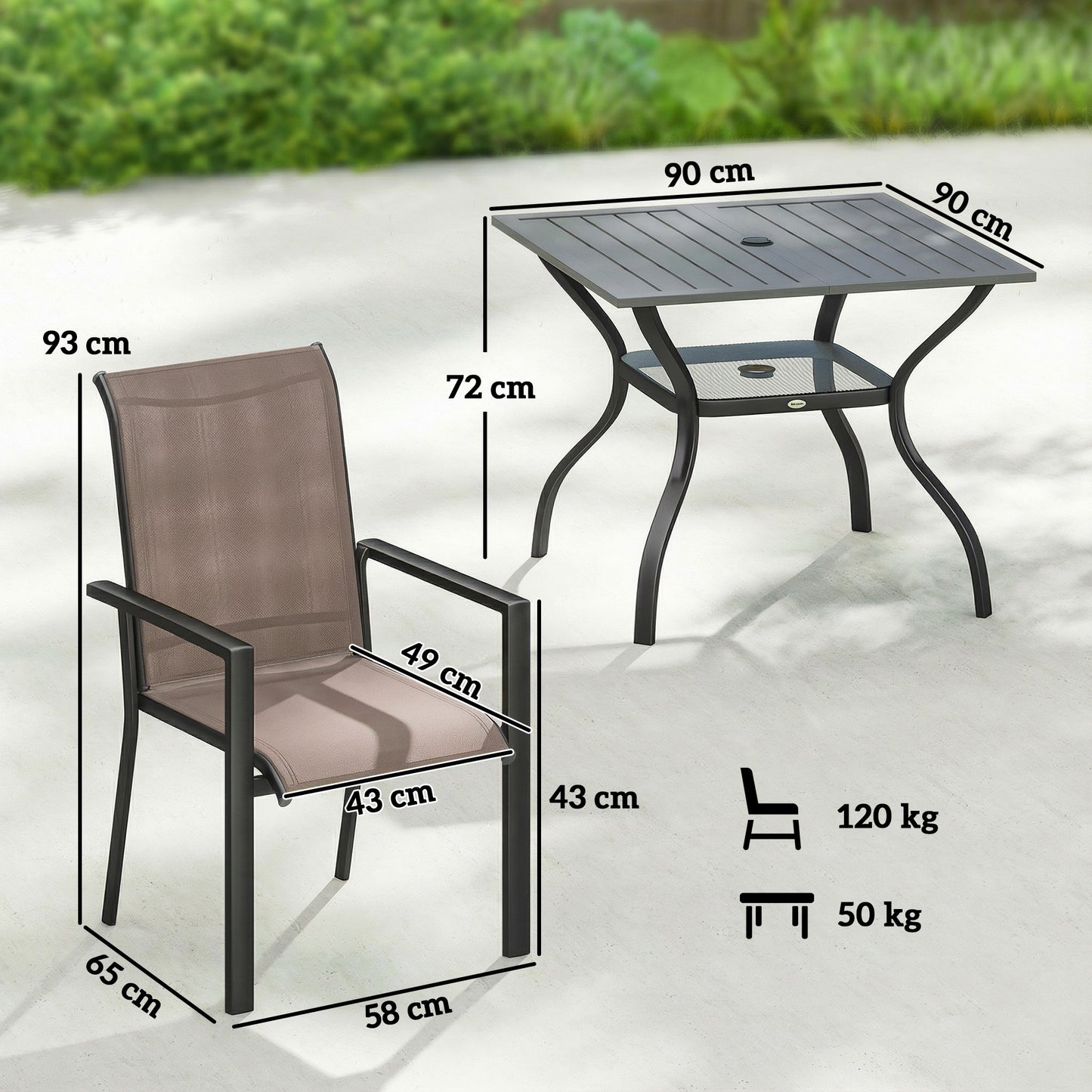 Outsunny 5 Piece Outdoor Dining Set For 4 With Garden Table And Stackable Chairs Breathable Mesh Seats Grey And Khaki