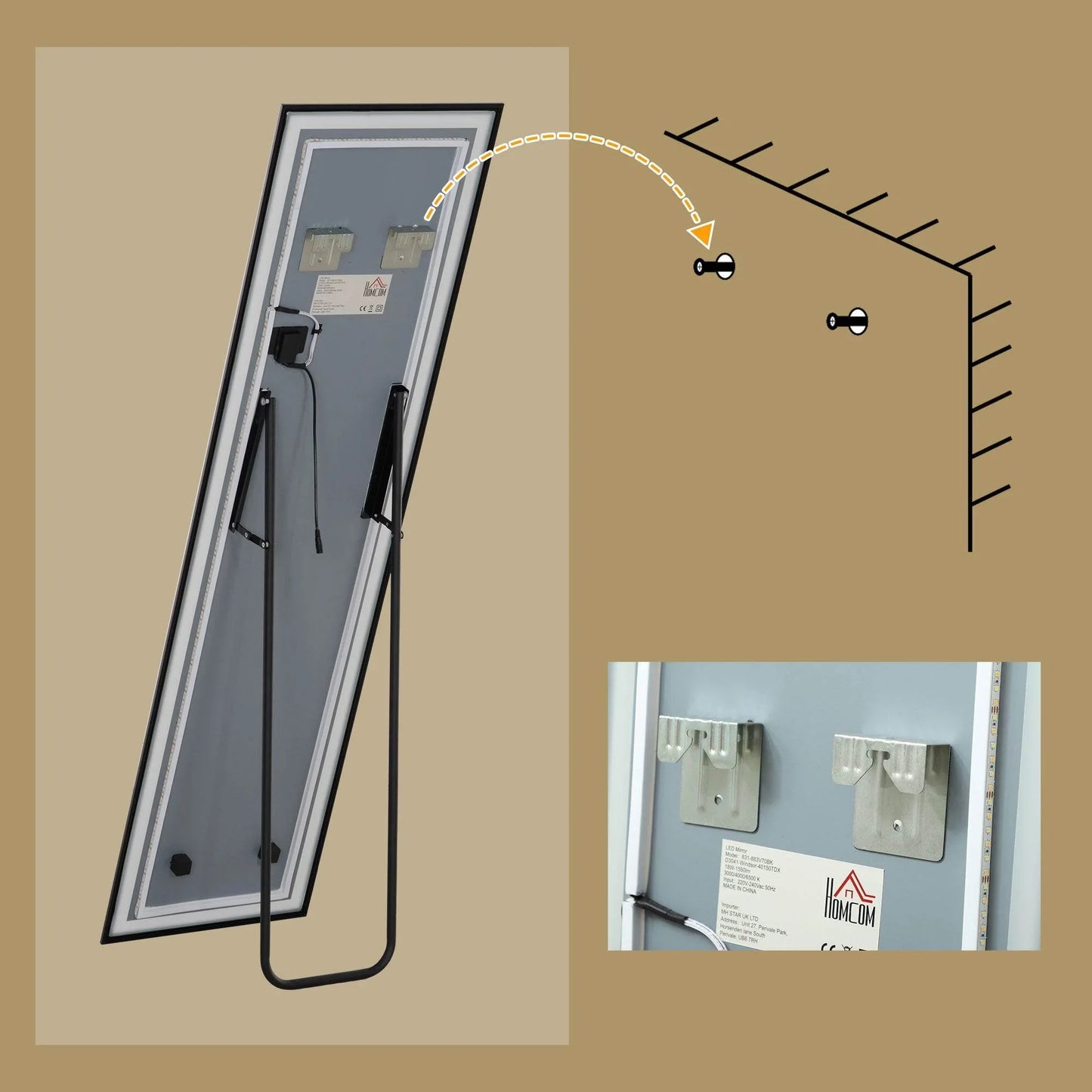 HOMCOM 150 x 40cm Adjustable LED Floor Length Mirror - Black - ALL4U RETAILER LTD