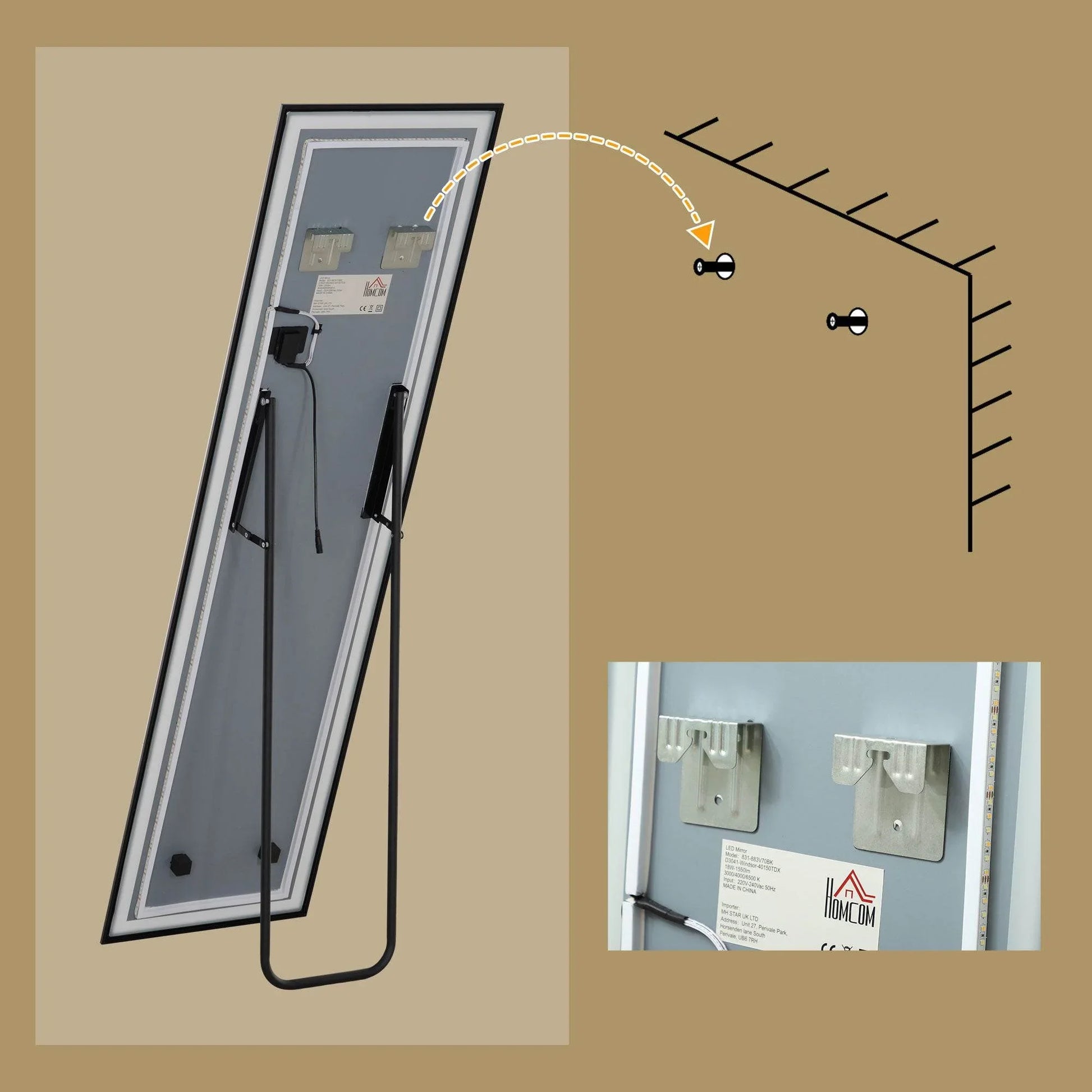 HOMCOM 150 x 40cm Adjustable LED Floor Length Mirror - Black - ALL4U RETAILER LTD