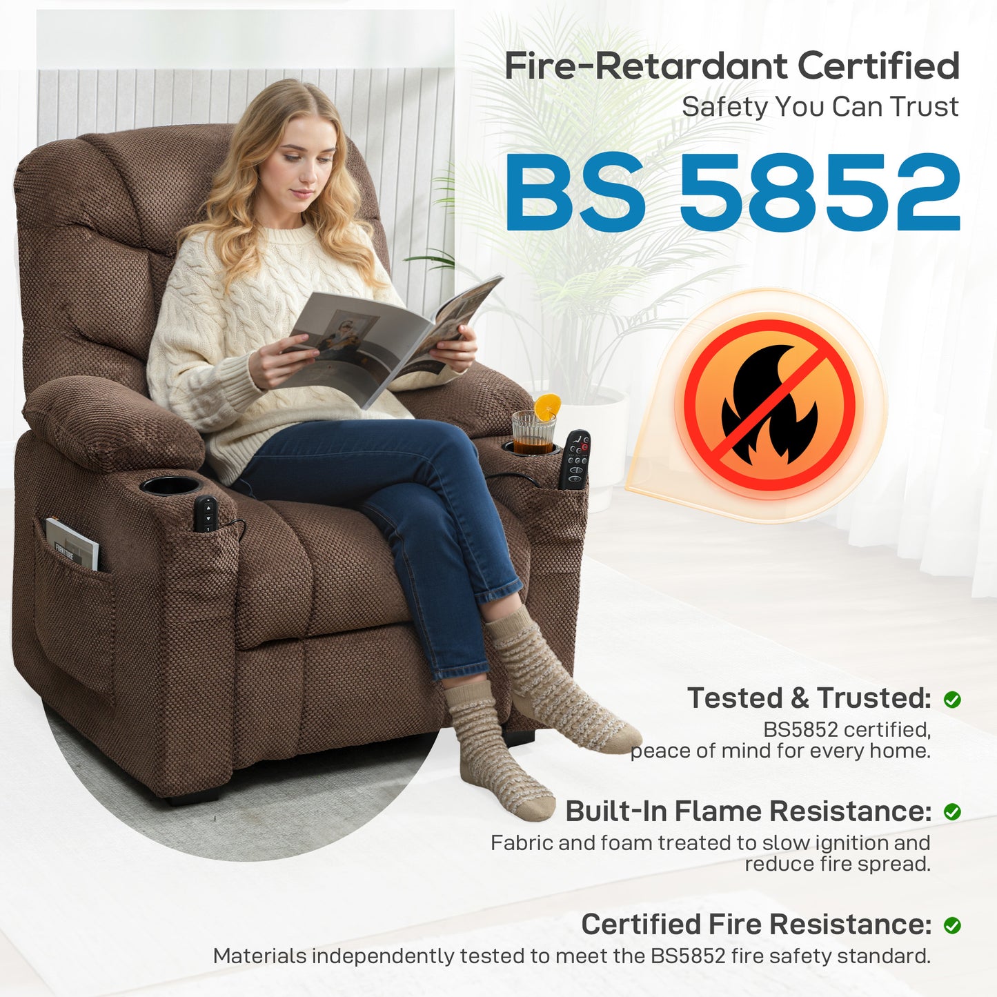 HOMCOM Electric Massage Recliner With Vibration And Heat Memory Function USB Port Footrest Side Pocket Brown