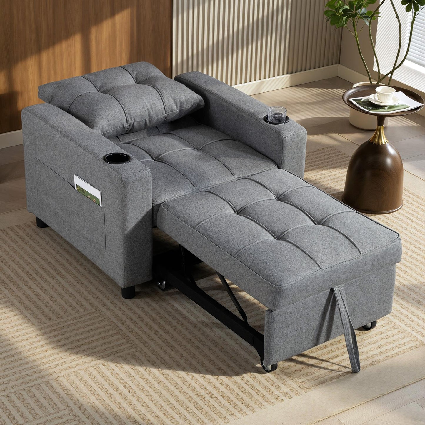 HOMCOM 3-In-1 Sofa Bed Armchair to Lounger to Bed Dark Grey 95 X 190 Cm Bed Size