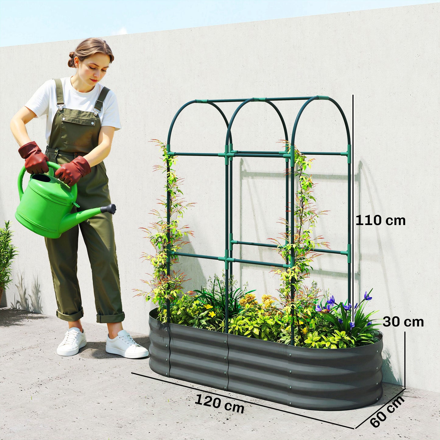 Outsunny Galvanised Raised Garden Bed With Arched Trellis 4 X 2 X 4.6 Ft Open Bottom Metal Planter Dark Grey