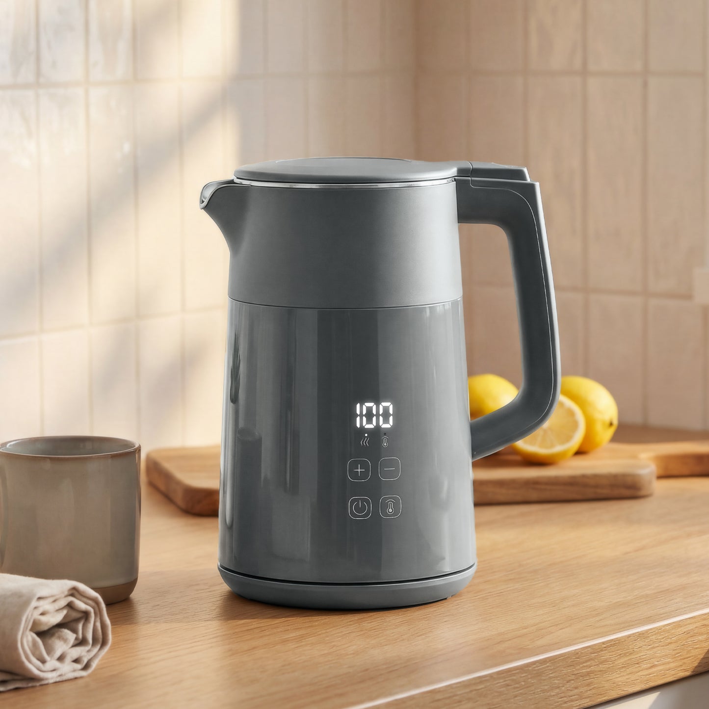 HOMCOM 1.7L Electric Kettle 3kW Fast Boil With UK Strix Thermostat LED Display Keep Warm Grey
