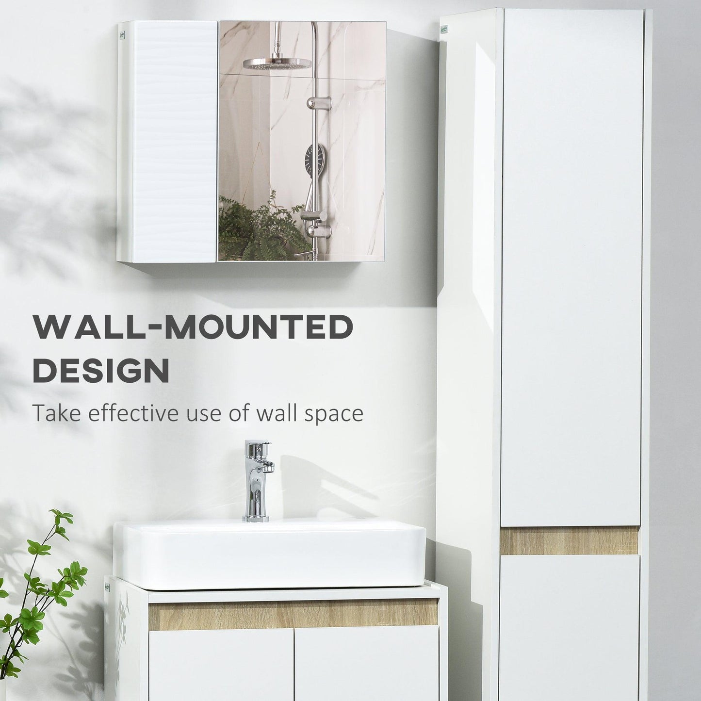 Kleankin Bathroom Mirror Cabinet - Double Door Wall Storage - ALL4U RETAILER LTD