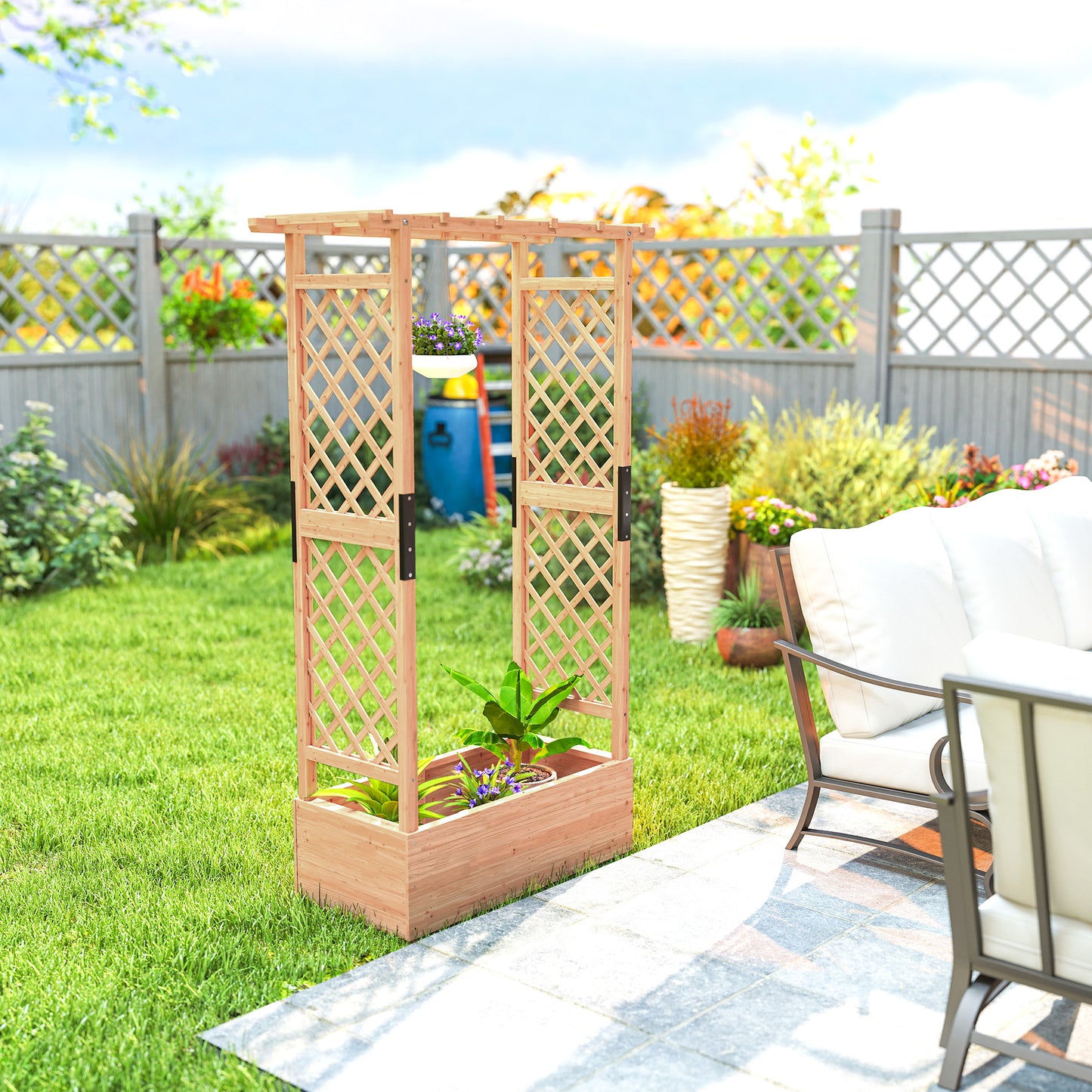 Outsunny Fir Wood Planter and Trellis Garden Bed 110 by 44 cm with 85 by 39 cm Growing Bed for Plants Flowers and Fruits
