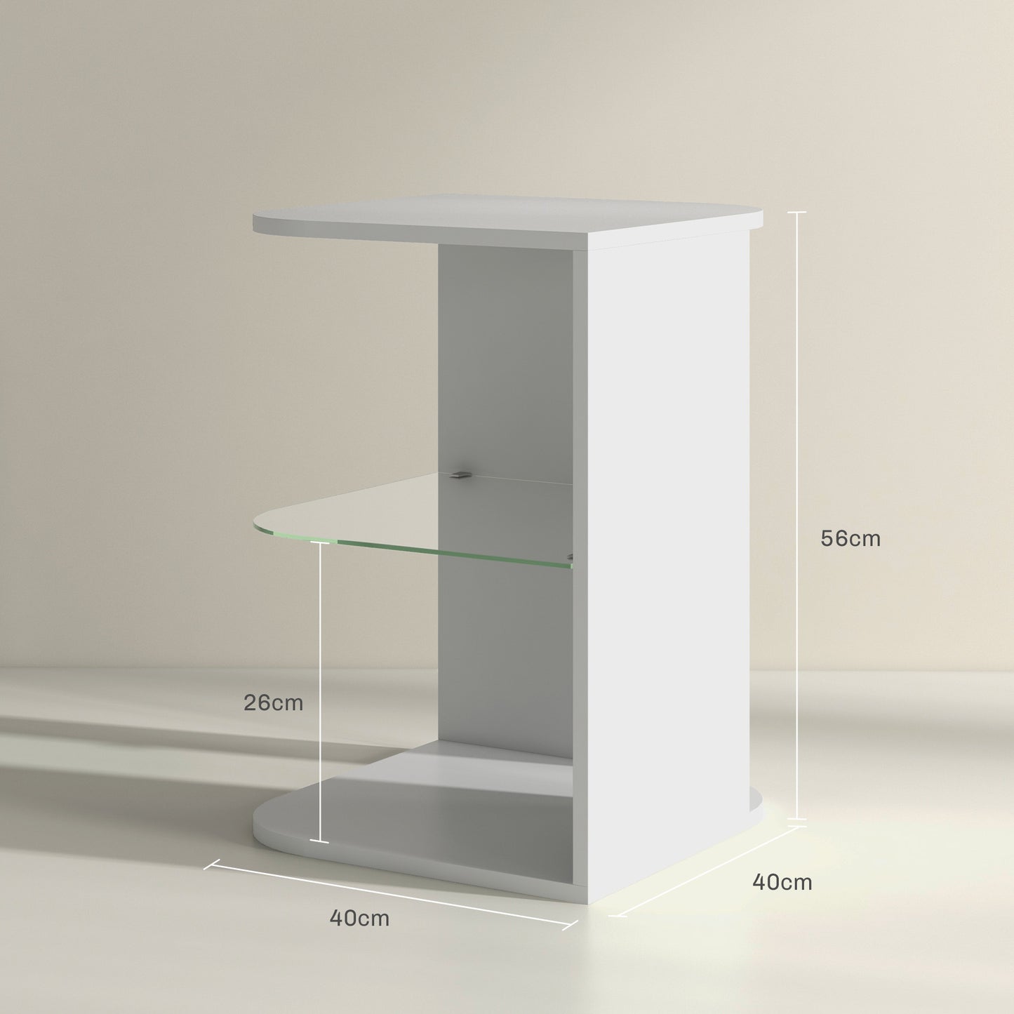 HOMCOM Modern Side Table Set of 2 Three Tier Bedside Nightstands With Storage Shelves White