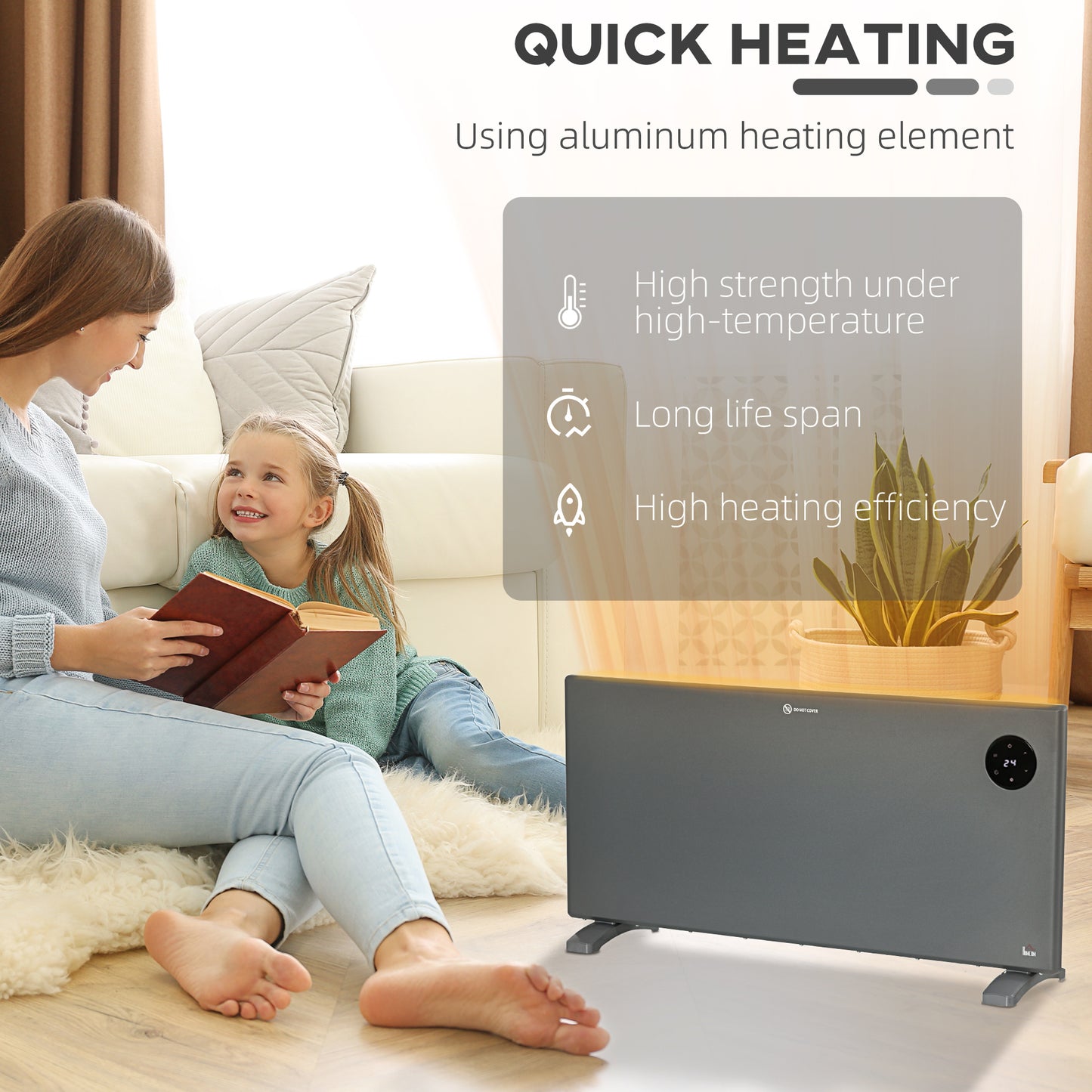 HOMCOM 2000W Electric Convector Heater Freestanding Or Wall Mounted Space Heater With Adjustable Thermostat And Timer