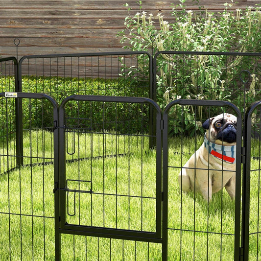 PawHut Steel 8 Panel Dog Pen Pet Puppy PlayPen - Black - ALL4U RETAILER LTD