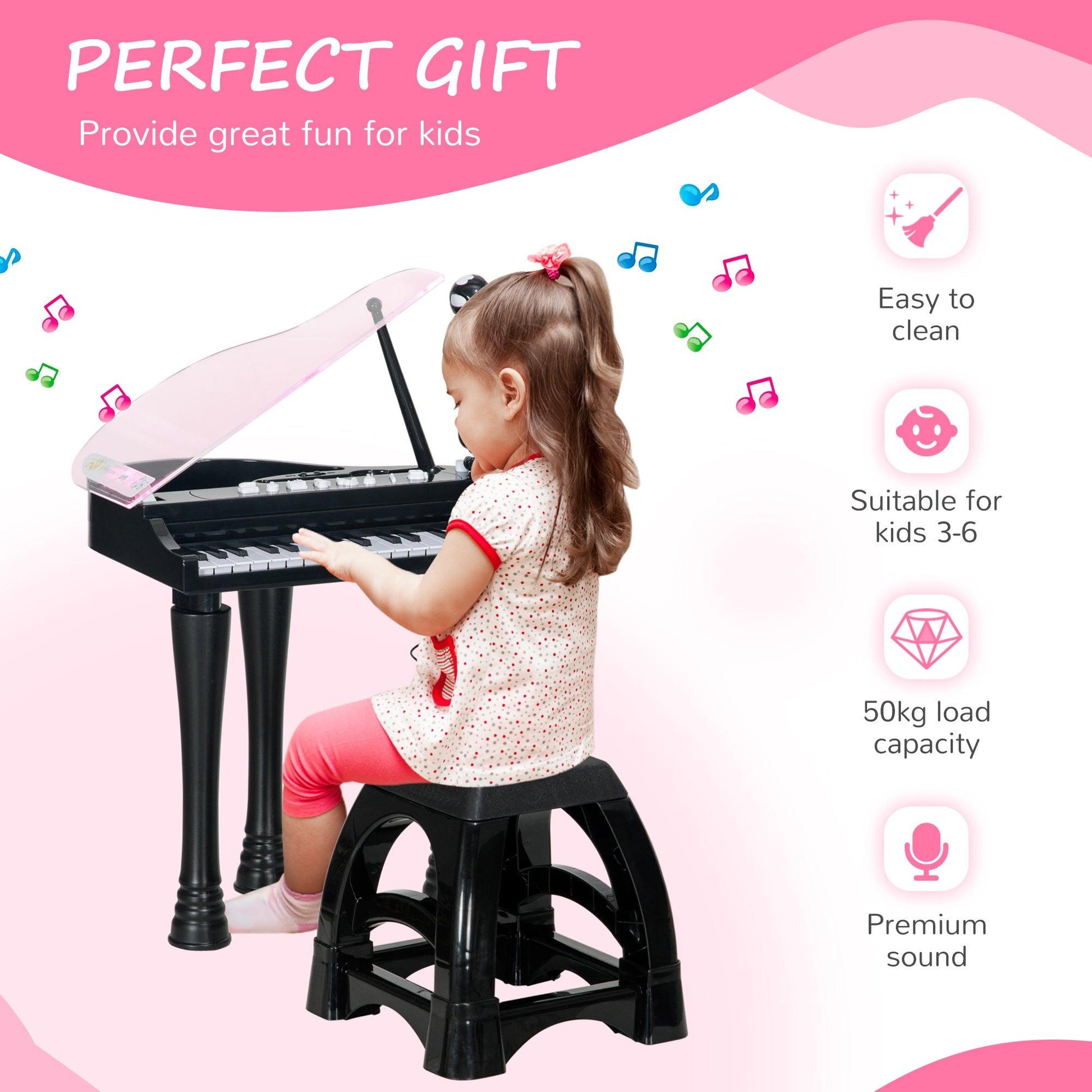 AIYAPLAY 32-Key Kids Piano Keyboard with Stool and Lights - ALL4U RETAILER LTD