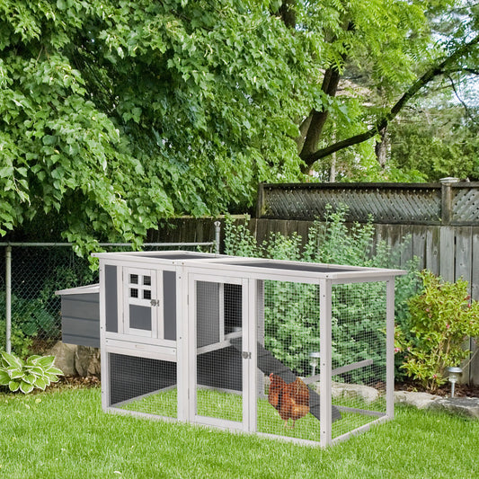 PawHut Premium Wooden Chicken Coop with Outdoor Run, Nesting Box, and Easy-Clean Removable Tray, 162 x 76.5 x 79.5cm - ALL4U RETAILER LTD