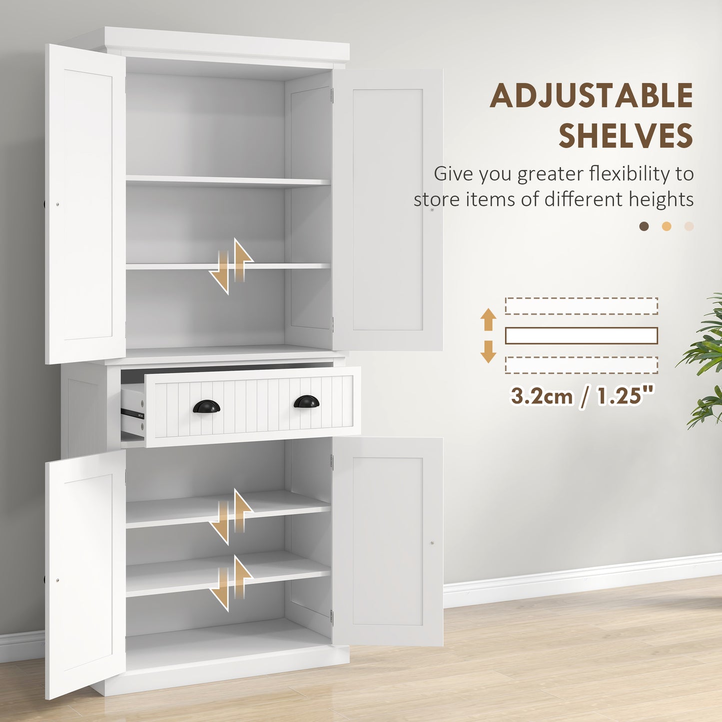 HOMCOM White Kitchen Storage Cabinet With Drawer And Adjustable Shelves Tall Pantry Organizer