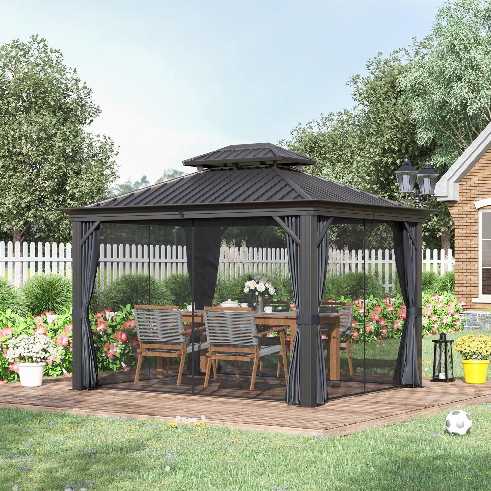 Outsunny Outdoor Hardtop Gazebo Canopy, Grey - 3.7x3m - ALL4U RETAILER LTD