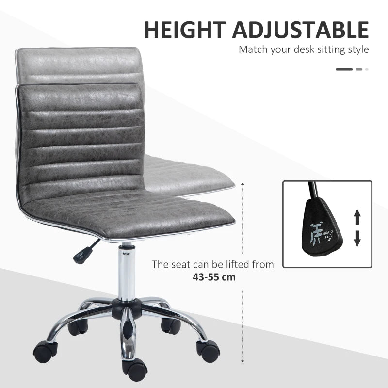 HOMCOM Adjustable Swivel Office Chair - Armless Mid-Back Design, Microfiber Cloth, Chrome Base - Grey - ALL4U RETAILER LTD