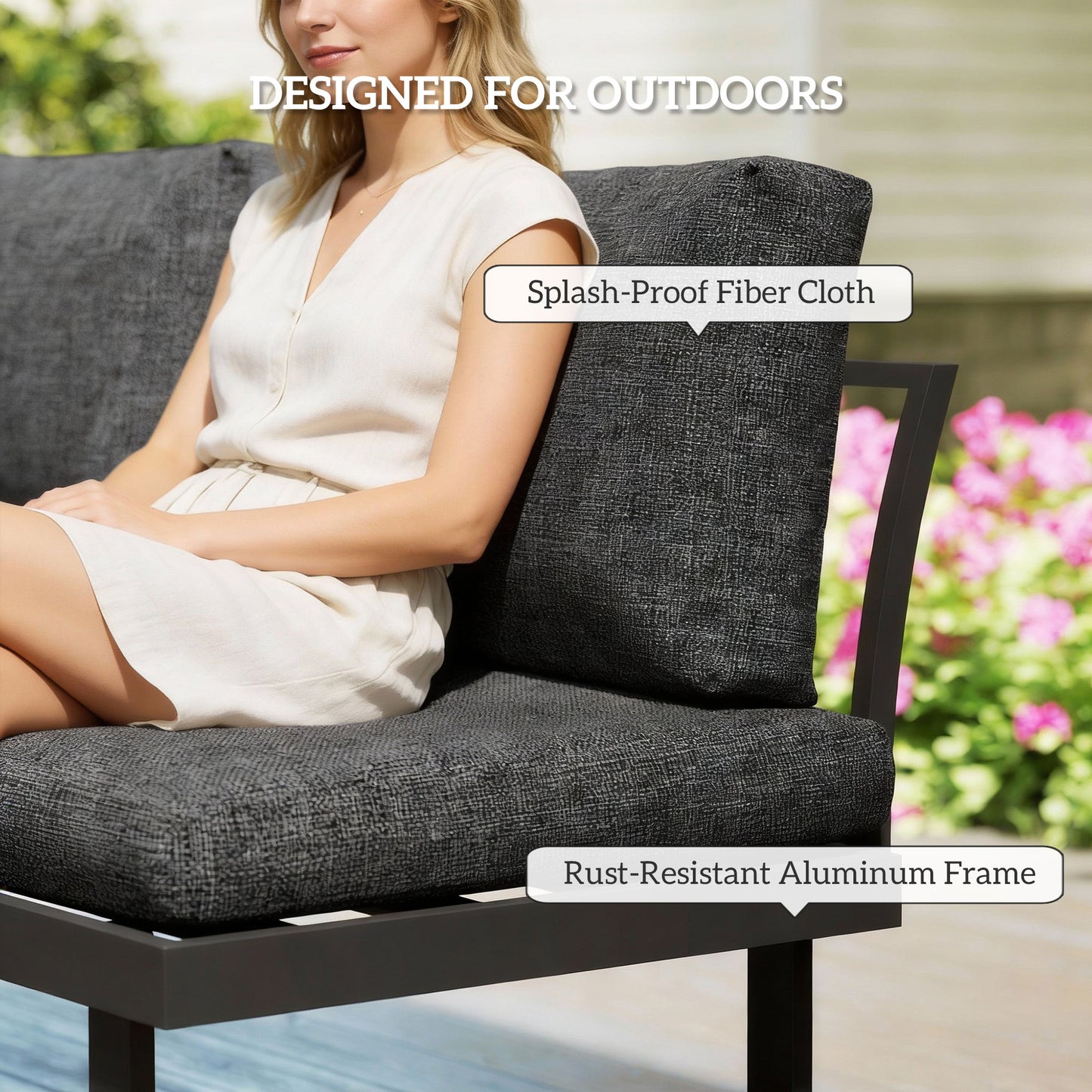 Outsunny 4 Seater Aluminium Sectional Garden Furniture Set With 2 Loveseats And Wood Plastic Coffee Table Natural Wood