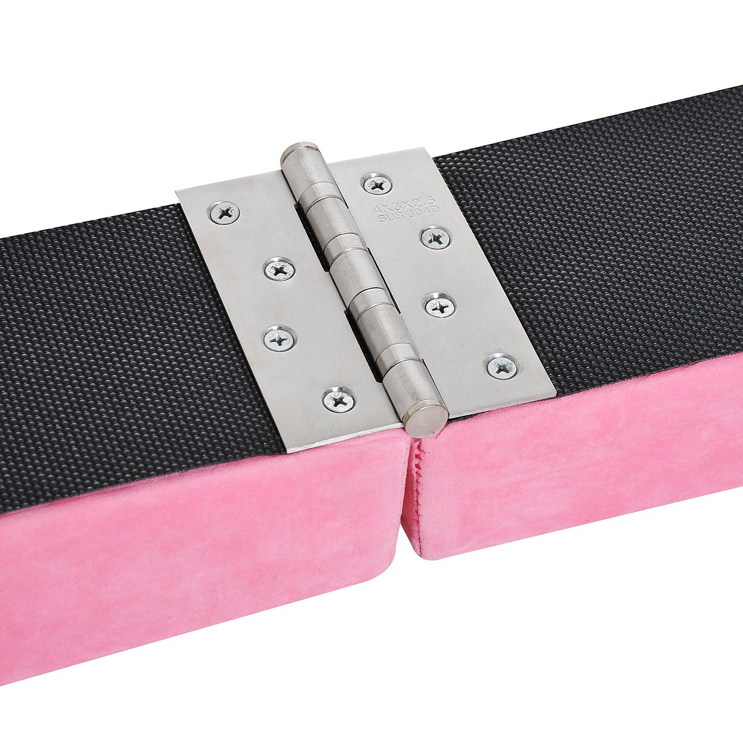 HOMCOM Balance Beam Trainer Fold Performance Gymnastics Suede Pink Home - ALL4U RETAILER LTD