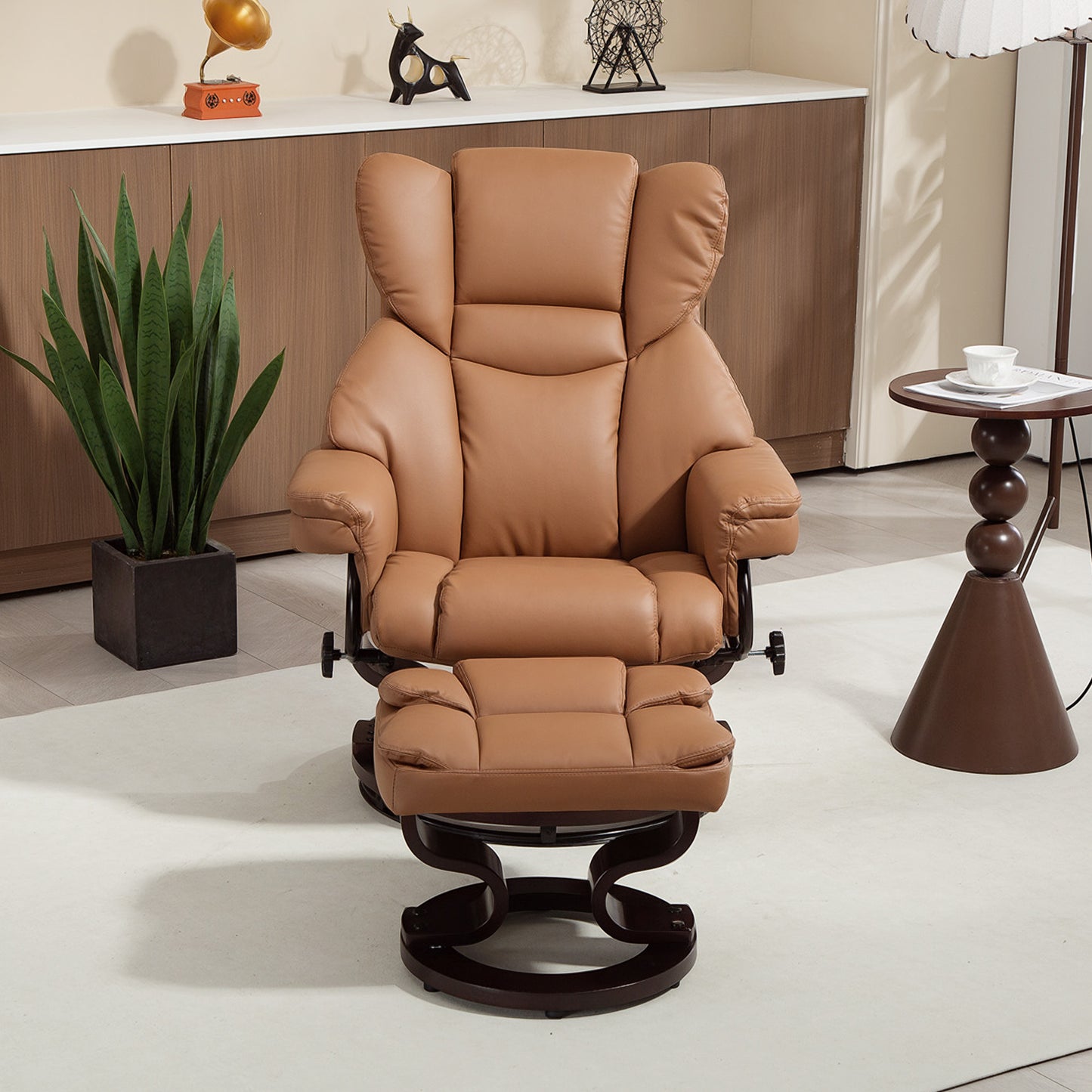 HOMCOM Faux Leather Reclining Armchair And Footstool In Brown With Wide Seat And Thick Padding For Maximum Comfort