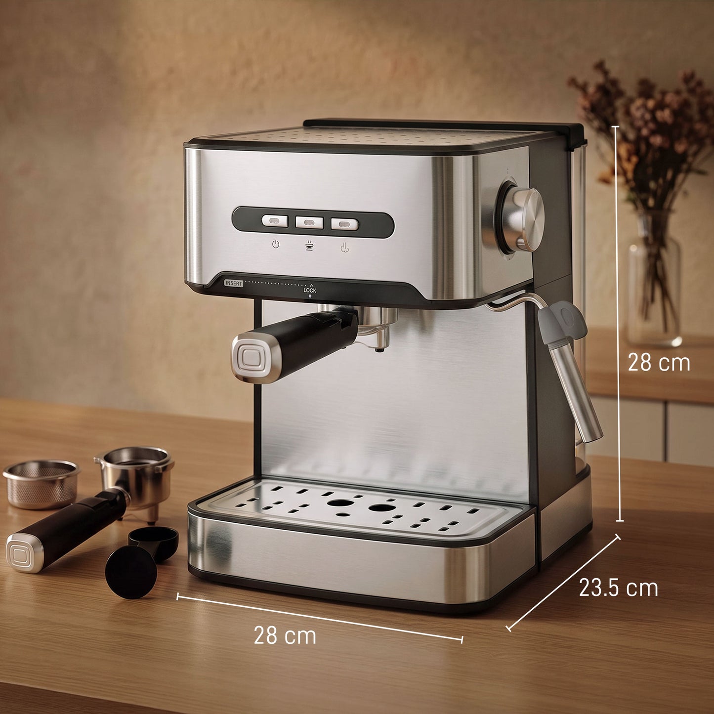 HOMCOM Espresso Machine 20 Bar Semi Automatic Cappuccino Coffee Maker With Frother Wand Black And Silver 1.6 L Water Tank