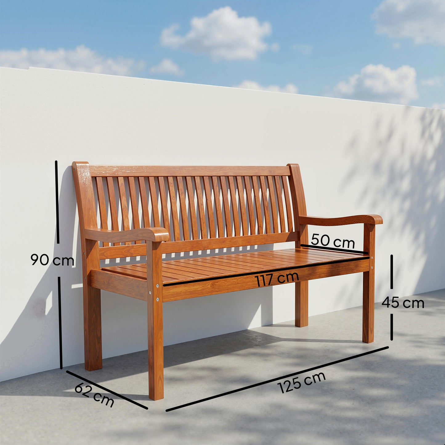Outsunny 2 Seater Garden Bench, Wooden Outdoor Bench With Waterproof Cover And Ergonomic Backrest Made From Poplar Wood