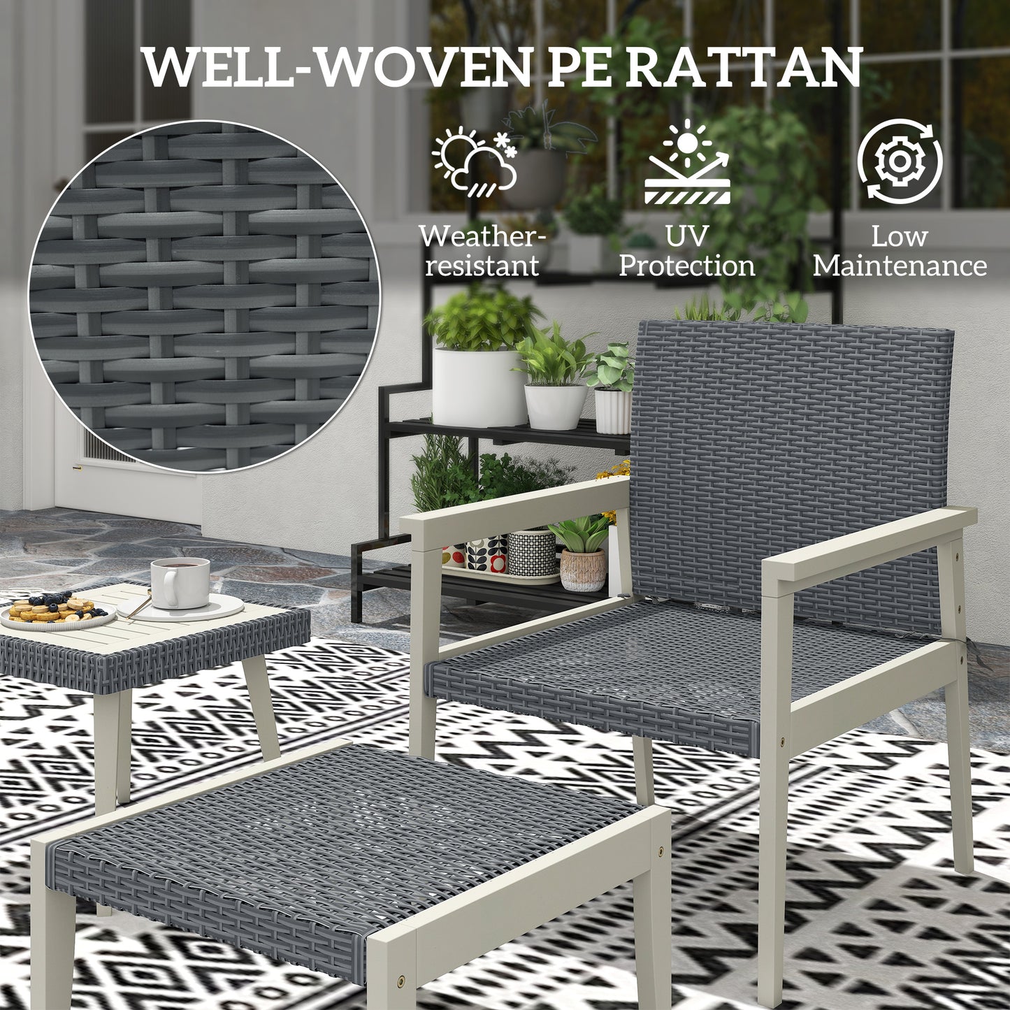 Outsunny Five Piece Rattan Patio Set With Acacia Wood Top Table Grey Outdoor Furniture