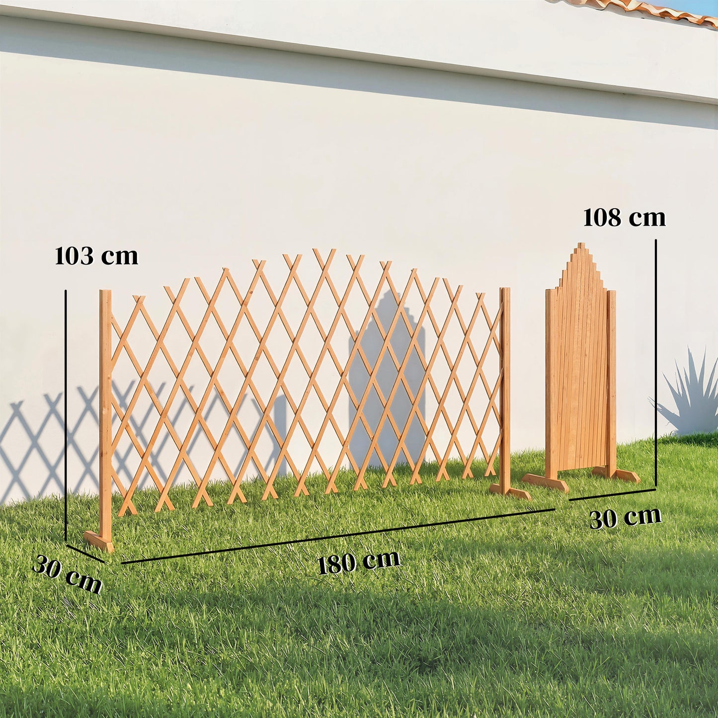 Outsunny 2 Pack Expanding Fence Panels Freestanding Wooden Garden Fence With Stable Feet 180 x 30 x 103 cm Brown