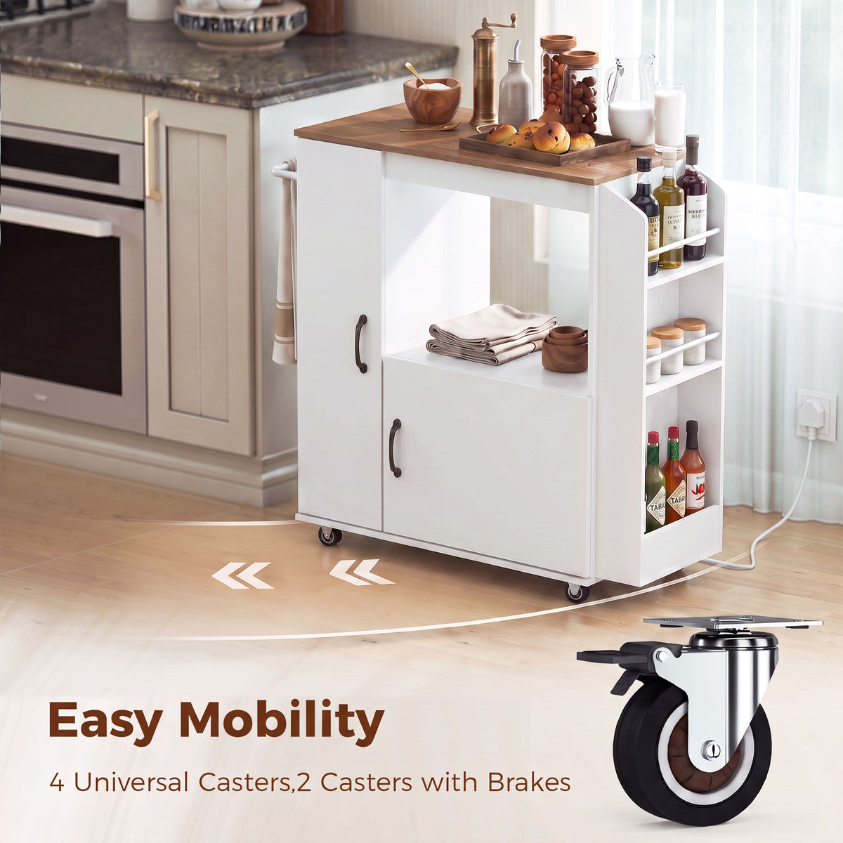 HOMCOM Rolling Kitchen Island Cart With Power Outlet And Pull Out Drawer