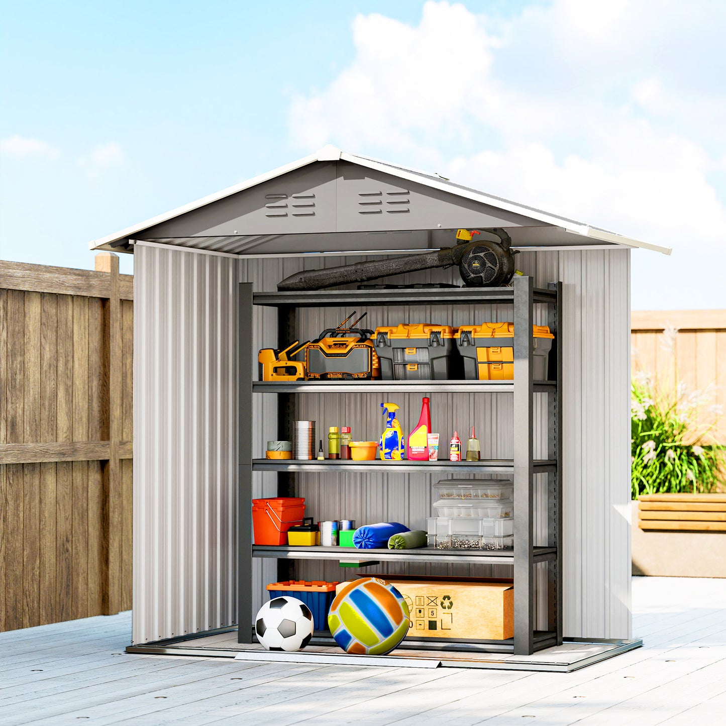 Outsunny 6.5 By 3.5 Feet Galvanised Steel Garden Storage Shed With Double Sliding Doors Light Grey