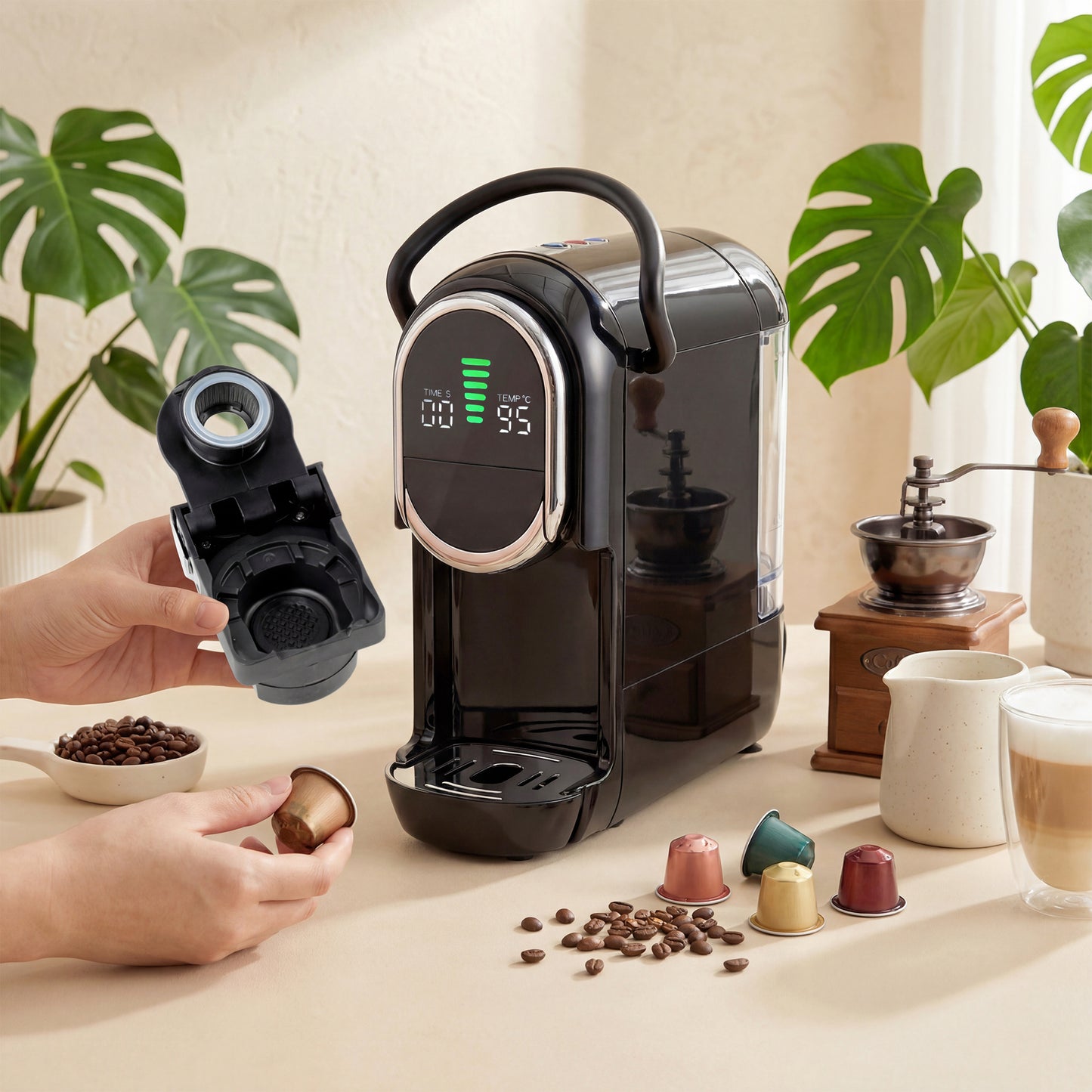 HOMCOM Pod Coffee Machine Nespresso Dolce Gusto Capsule And Ground Coffee 19 Bar Semi Automatic