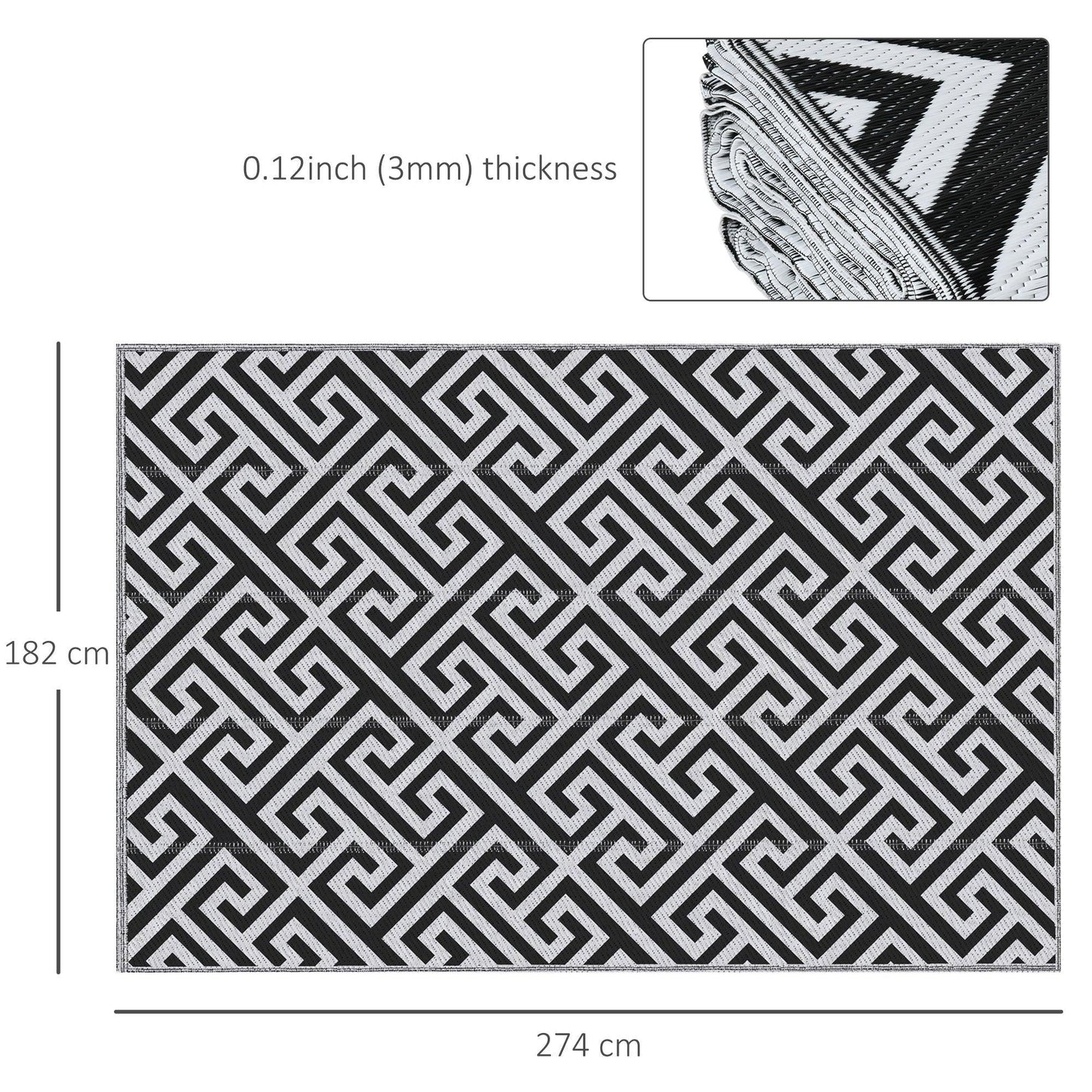 Outsunny 182x274cm Reversible Outdoor Mat Black/White - ALL4U RETAILER LTD