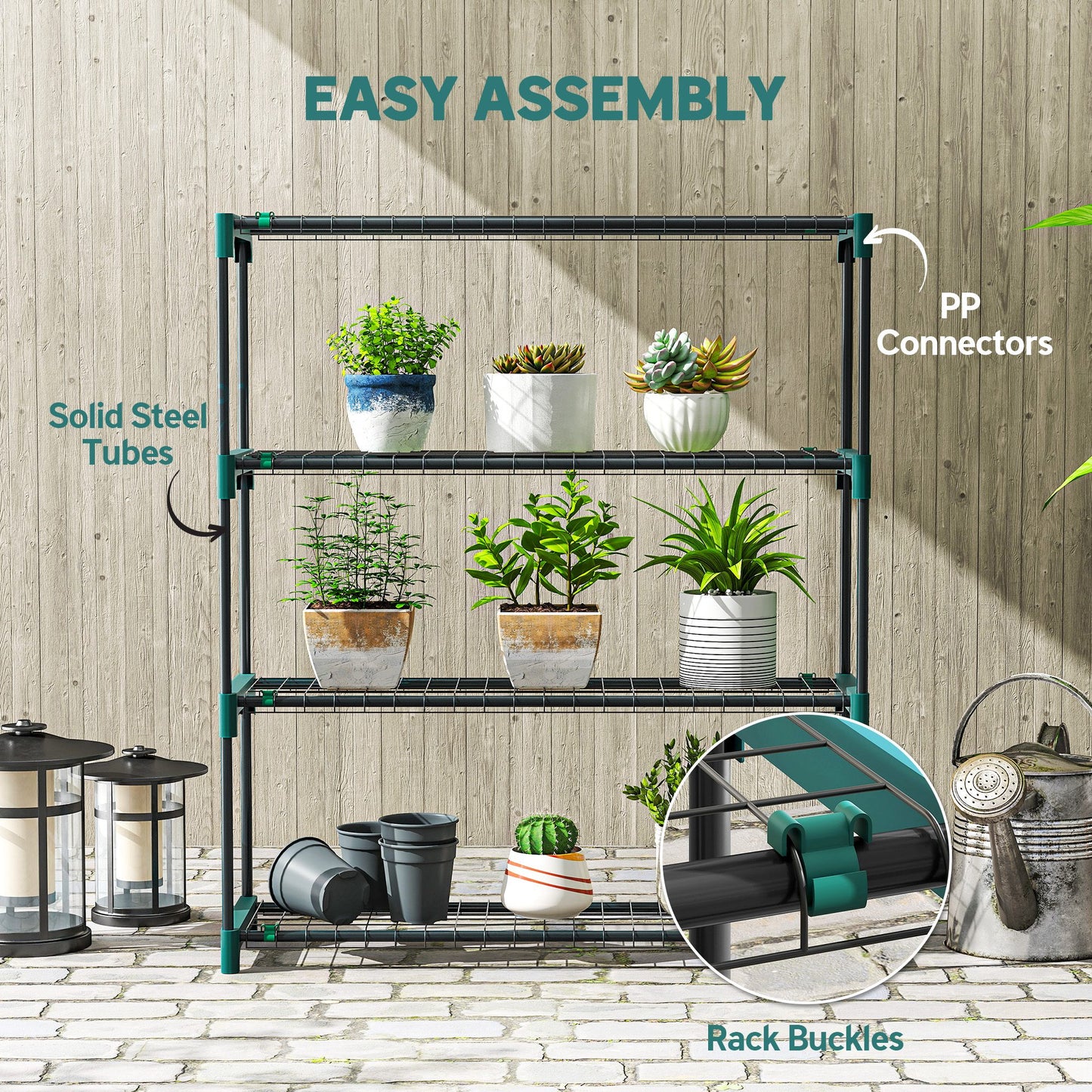 Outsunny 4 Tier Plant Stand Indoor Outdoor Set Of 2 Metal Plant Shelf With Rack Buckles For Easy Assembly Flower Display
