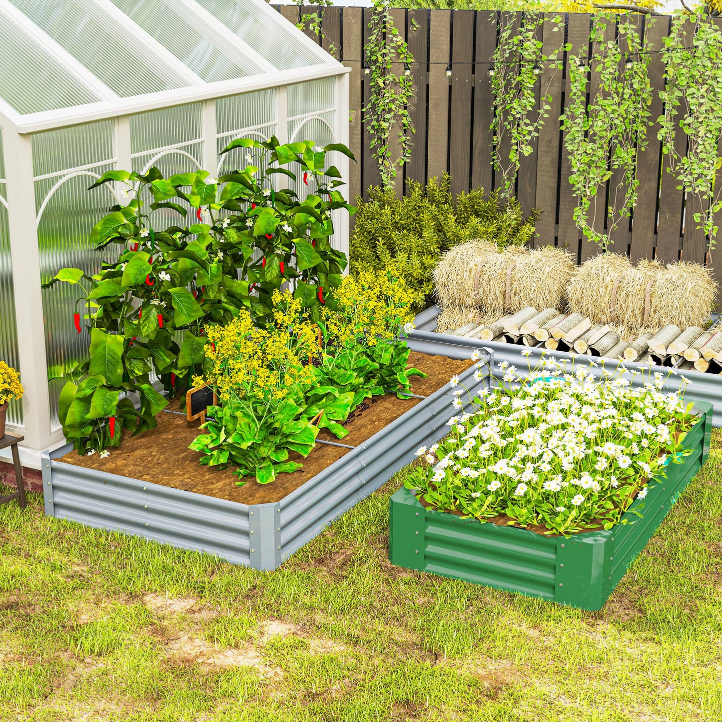 Outsunny 240 x 120 cm Galvanised Steel Open Planter Silver Outdoor Garden Bed Weather Resistant