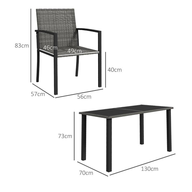 Outsunny 5-Piece Outdoor Dining Set - Patio Conservatory Furniture with Tempered Glass Tabletop, 4 Dining Chairs - Grey - ALL4U RETAILER LTD