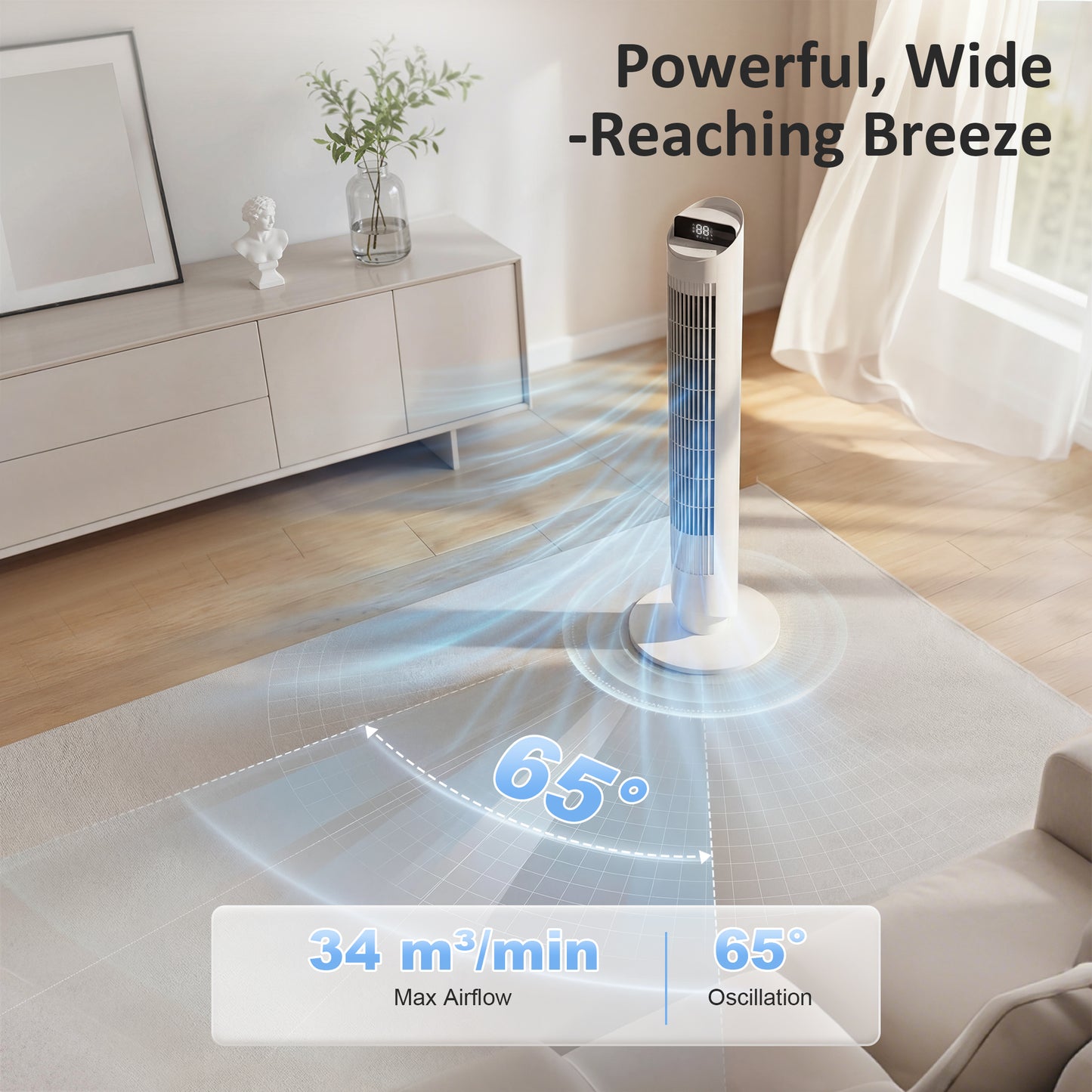 HOMCOM Tower Fan With WiFi App Remote Control Standing Floor Cooling Fan 101.8 cm White