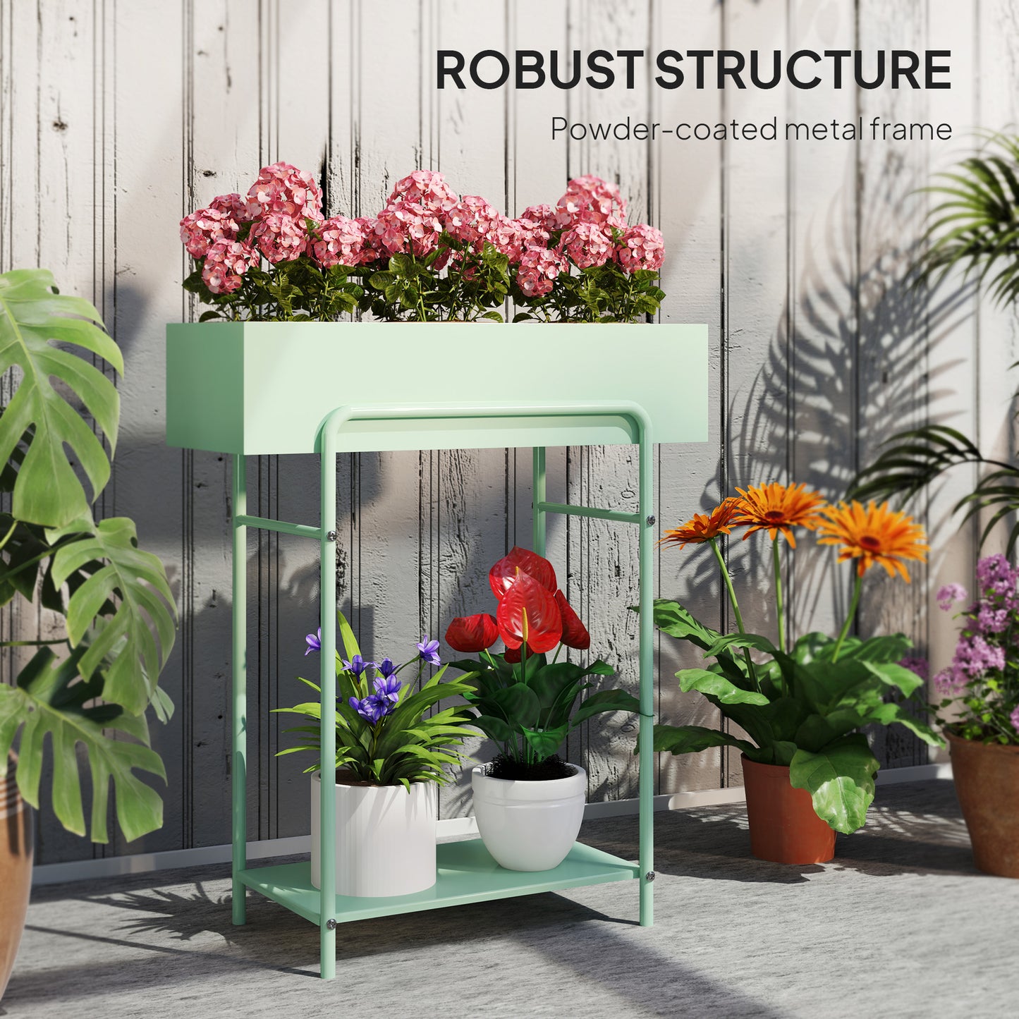 Outsunny Two Tier Metal Plant Stand With Drain Holes Floor Standing Indoor Outdoor Garden Patio Balcony
