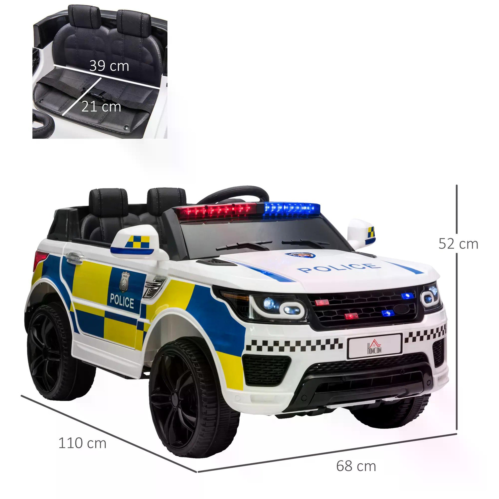 HOMCOM 12V Kid's Remote Control Police Ride-On Car with Bluetooth, Siren, and Flashing Lights for Ages 3-6 - White - ALL4U RETAILER LTD