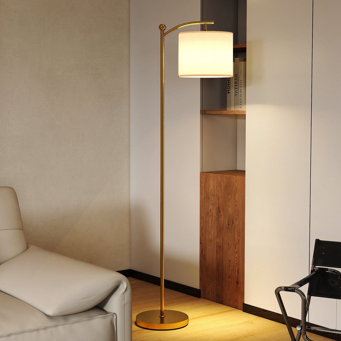 HOMCOM LED Floor Lamp With Remote Control Gold Tone Adjustable Brightness And Color Temperature 11 Levels