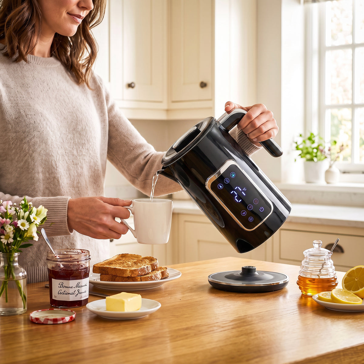 HOMCOM 1.7L Electric Kettle With Led Display Adjustable Temp Black