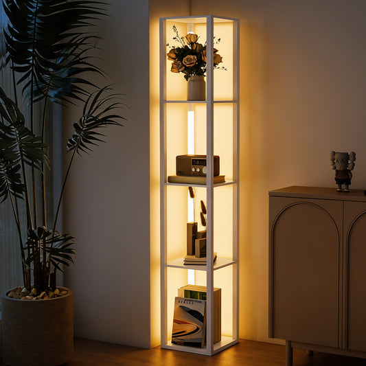 HOMCOM Floor Lamp With Shelves And Three Brightness Levels Warm White LED Light For Living Room