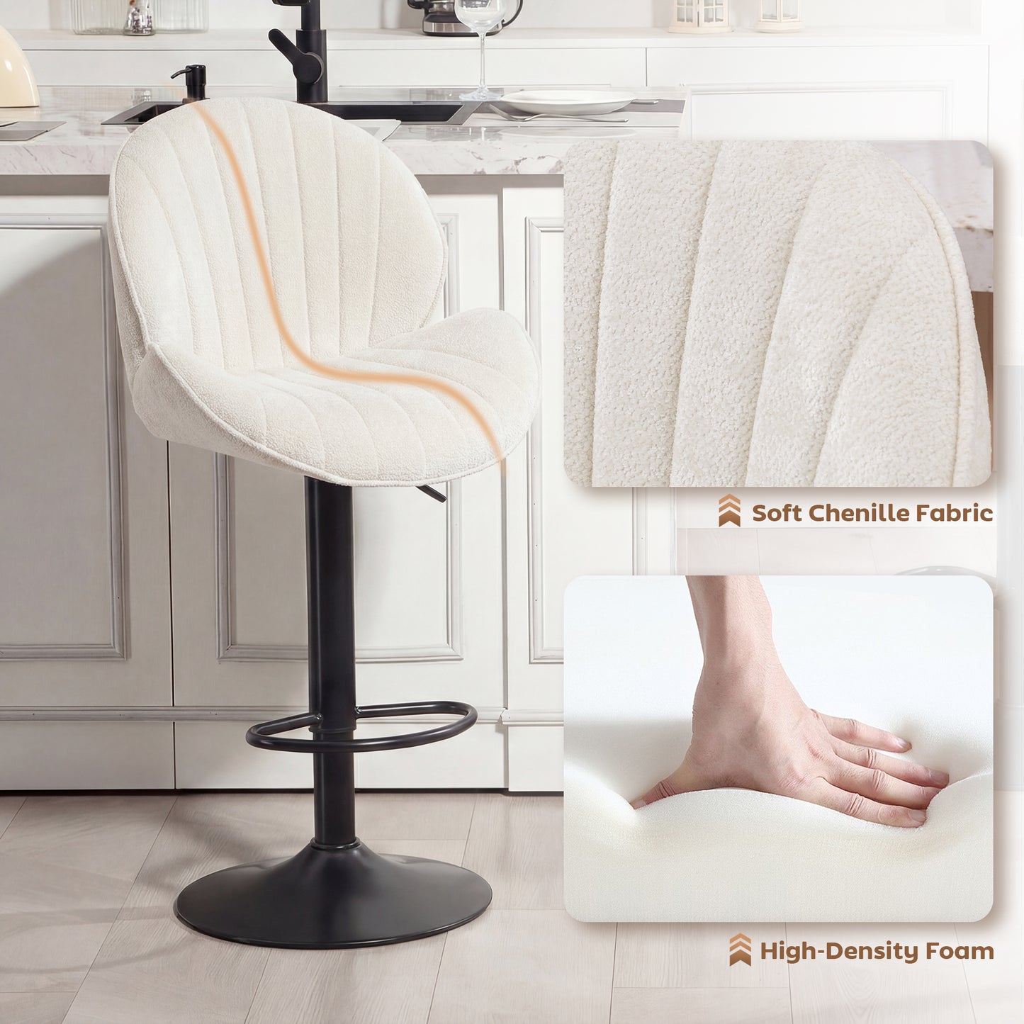 HOMCOM Bar Stools Set Of 2 Swivel Bar Stools With Back Adjustable Height Gas Lift 360 Degree Cream For Kitchen Island