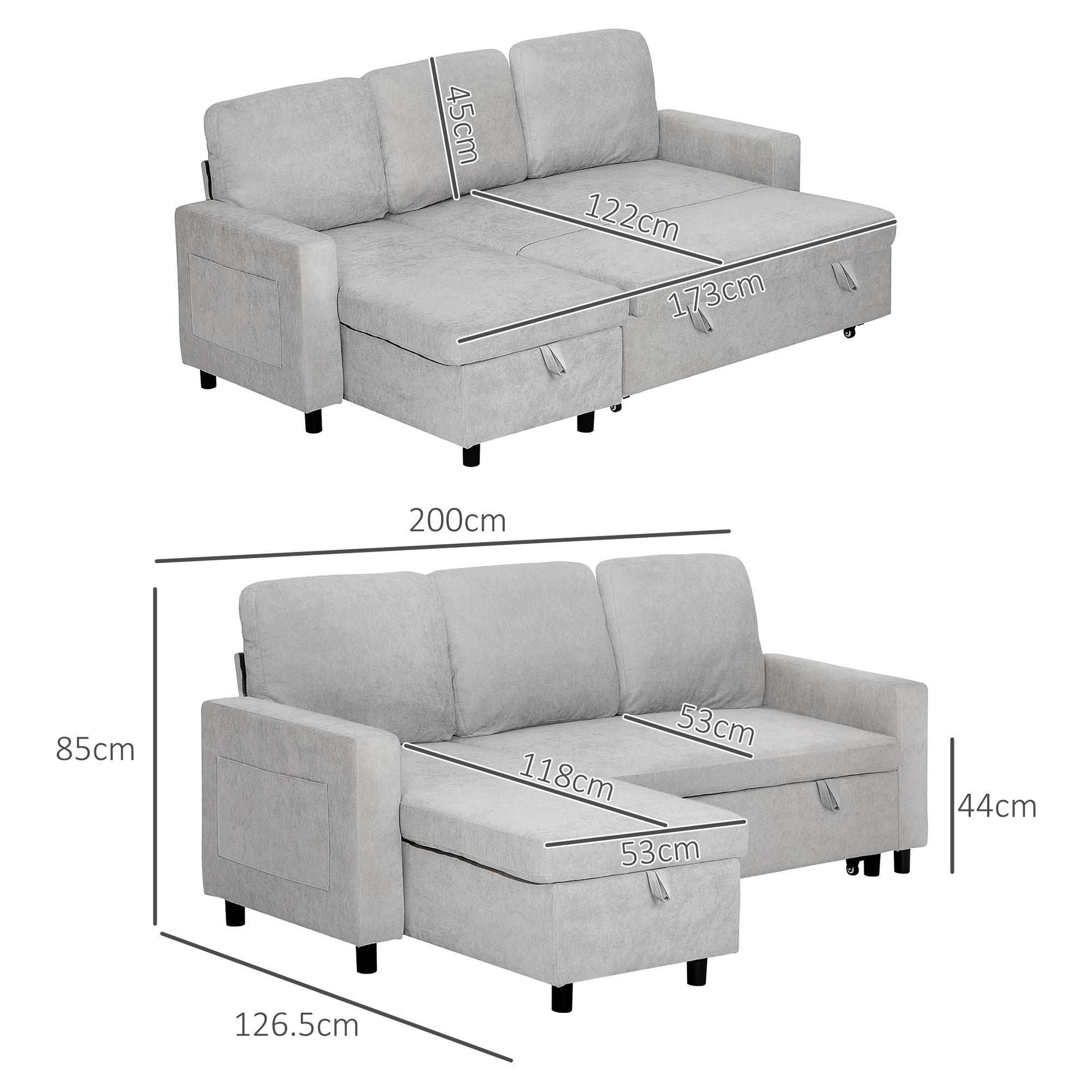 Light Grey HOMCOM L-Shaped Sofa Bed with Storage Solution - ALL4U RETAILER LTD