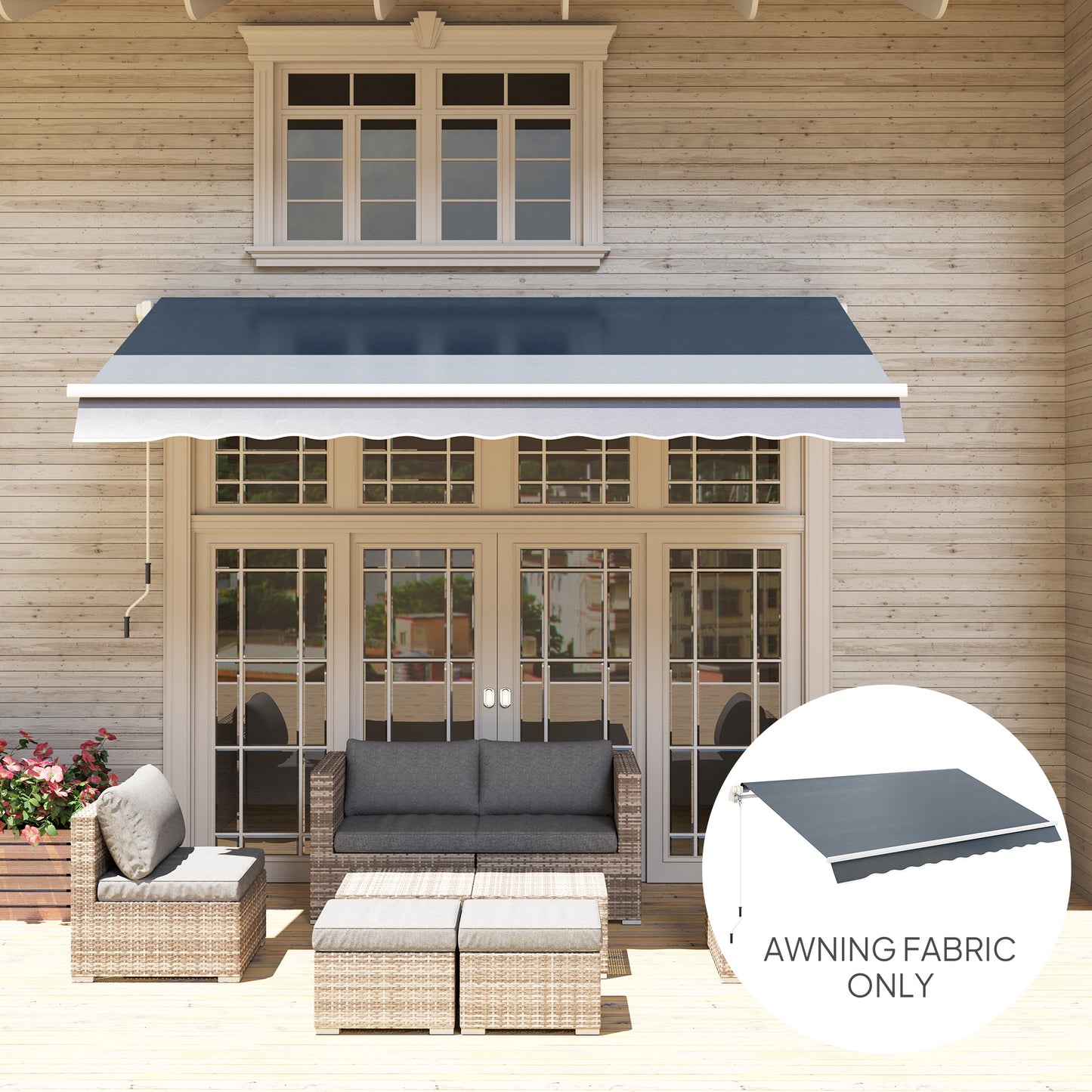 Outsunny Awning Replacement Canopy for 3 x 2.5 m Garden Awnings Grey Fabric Only Water Resistant UPF 50 Plus