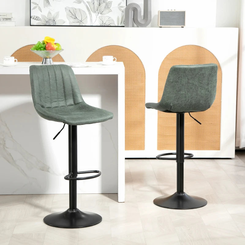 HOMCOM Set of 2 Retro Green Tub Bar Stools with Padded Seats and Swivel Function - ALL4U RETAILER LTD