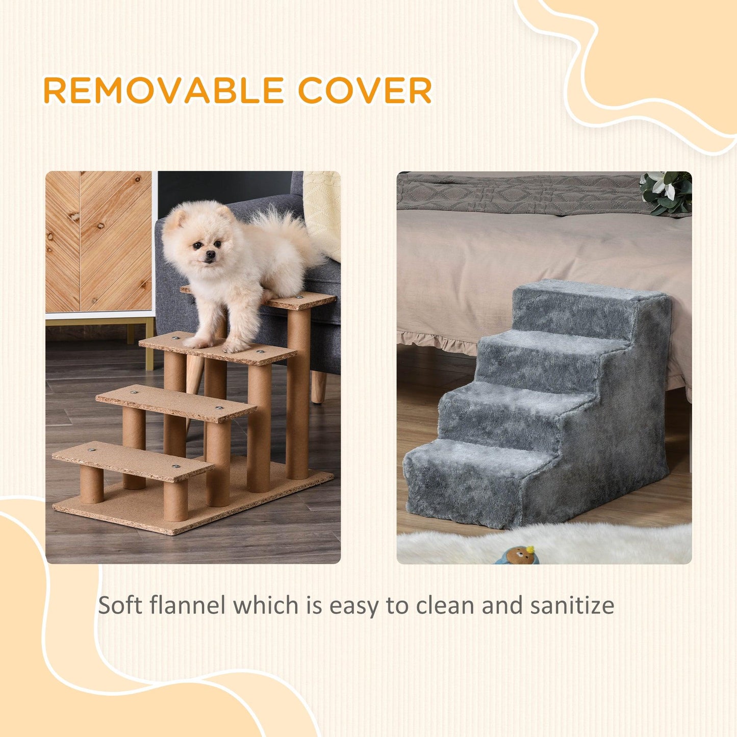 PawHut 4-Step Washable Plush Dog Stairs for Bed Sofa - ALL4U RETAILER LTD