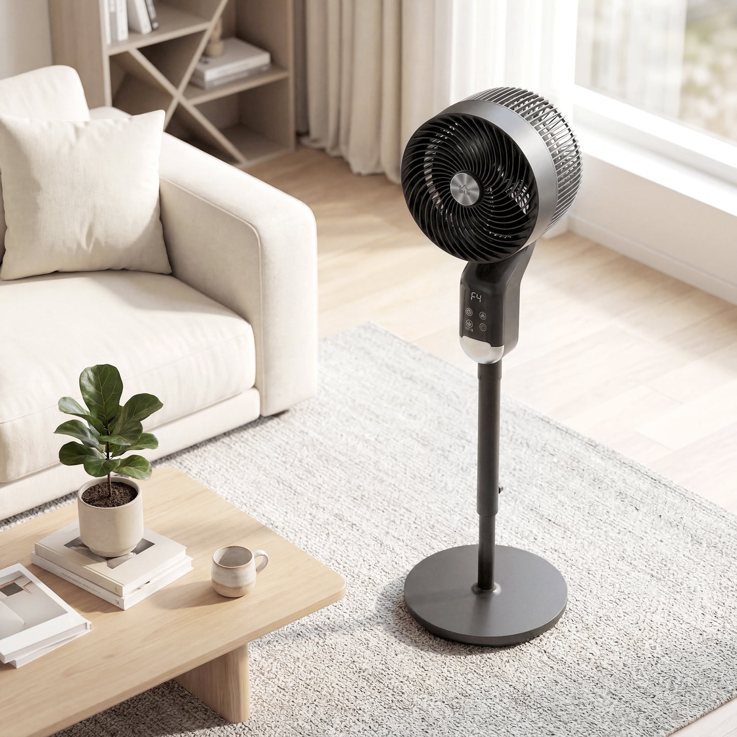 HOMCOM 20 DB Silent Standing Pedestal Fan With Remote 8 Speed Settings 3D Oscillation Adjustable Height 12H Timer