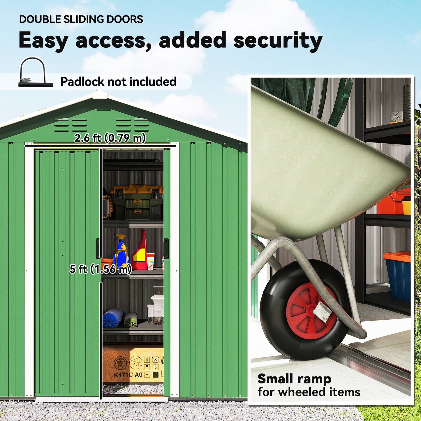 Outsunny 6.5 x 3.5 Ft Metal Garden Storage Shed Green With Galvanized Steel Construction And Double Sliding Doors