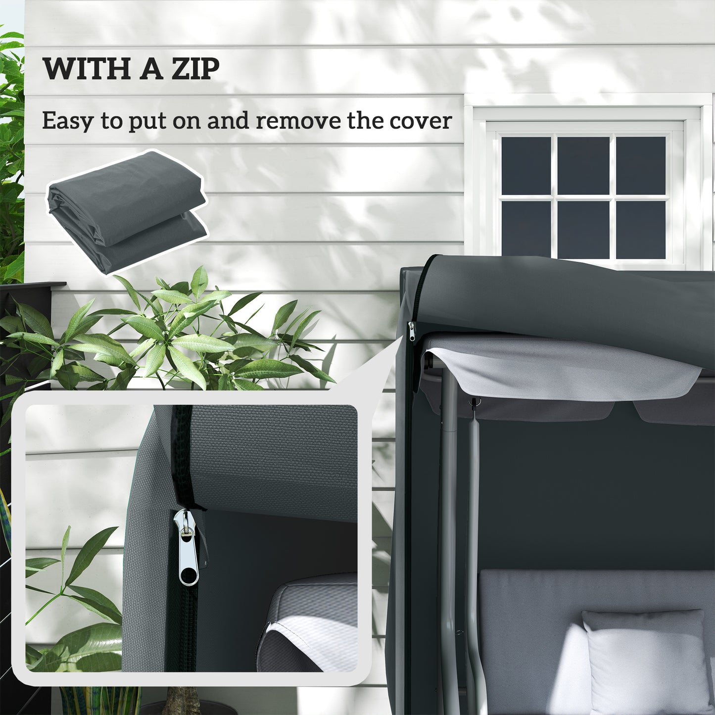 Outsunny 220 By 125 Cm Three Seater Swing Chair Protective Cover Grey Weatherproof Waterproof PU Coated Oxford Cloth